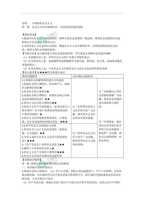 第一课 社会主义从空想到科学从理论到实践的发展 （学案）——高中政治人教统编版必修一正确云资源