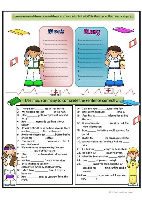 Much and Many - English ESL Worksheets | Gramática inglesa, Actividades ...