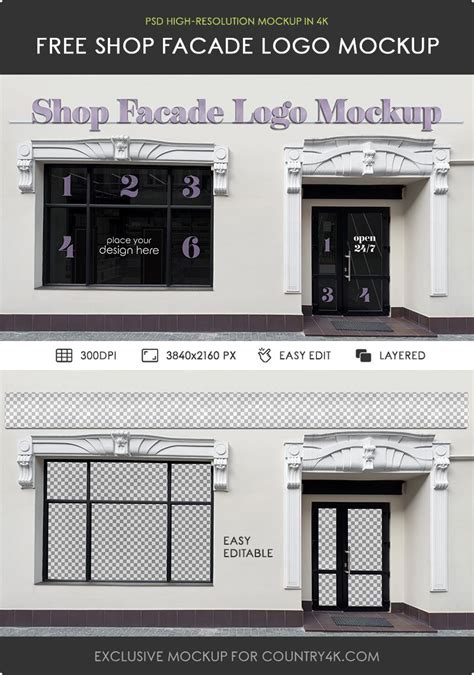 Shop Facade Logo Free Mockup PSD Country4k