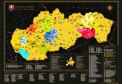 Nástenné mapy Slovensko kraje obvody Black Gold stieracia mapa