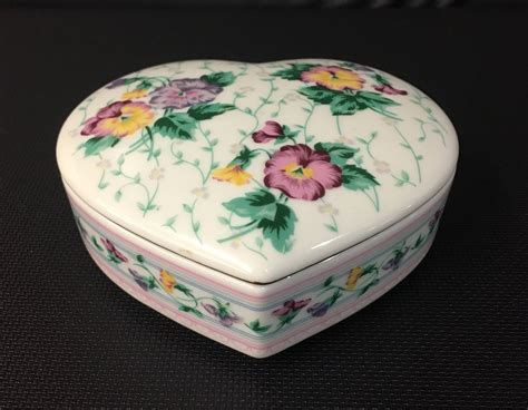 Vintage Otagiri Pansy Floral Trinket Heart Box Etsy