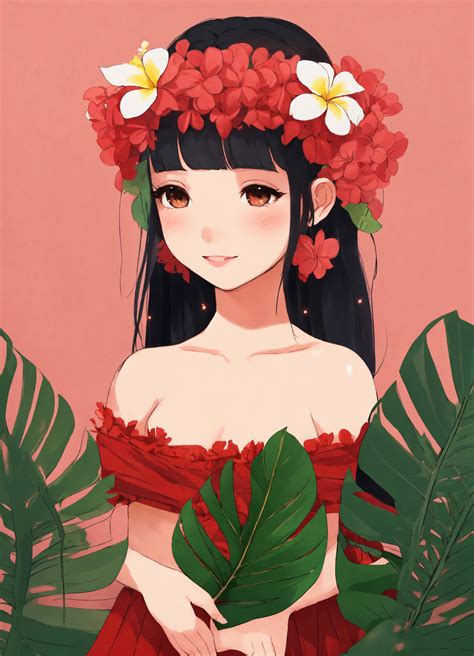 Lexica Cute Cute For Three Girl Illustration Girl With A Plumeria