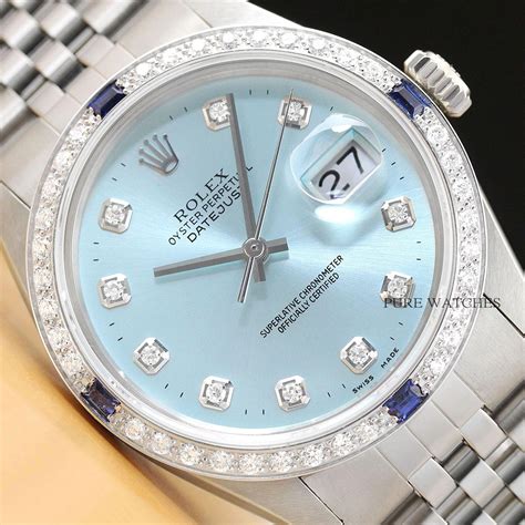 Authentic Mens Rolex Datejust Ice Blue Diamond K White Gold Steel