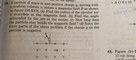 A Particle Of Mass M And Positive Charge Q Moving With A Uniform Velocity V Enters A