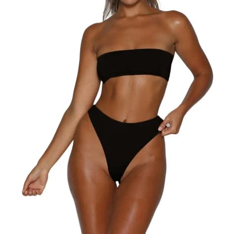 Snowshine Ylw Women Bandeau Bandage Bikini Set Push Up Brazilian