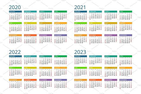 2020 2021 2022 2023 Calendar Vector Graphics ~ Creative Market Free