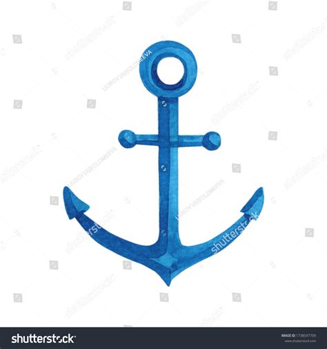 Watercolor Blue Anchor On White Background Stock Illustration ...