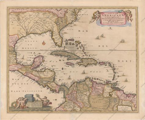 Mapa do Golfo do México e Caraíbas de 1650 80 Mapa Histórico