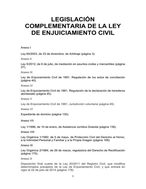 Legislación Complementaria De La Ley De Enjuiciamiento Civil