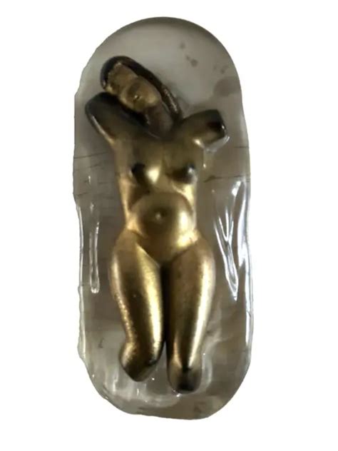 VINTAGE MCM NAKED Woman Torso Sculpture Golf Leaf Glass Paperweight