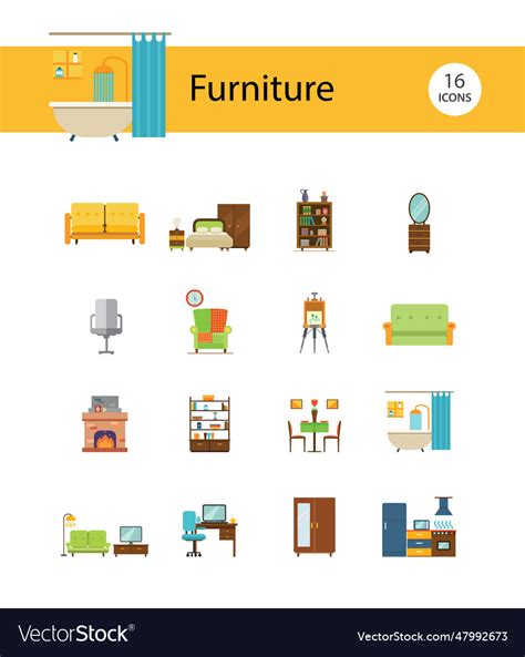 Furniture Flat Icons Set Royalty Free Vector Image