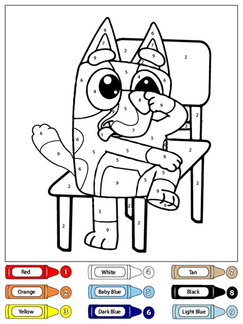 Bluey With Shocked Face Color By Number Coloring Page Free Printable