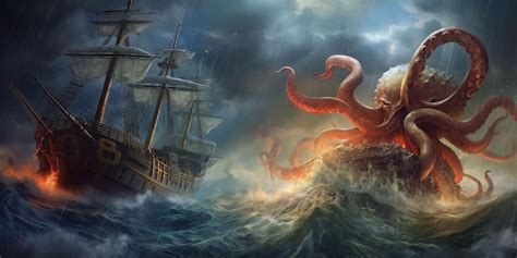 Navio Pirata De Ataque De Polvo Kraken Gigante Ia Generativa De