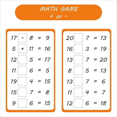 Premium Vector | Math game. Plus or minus. Set worksheets for kids ...