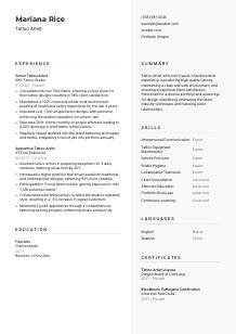 Tattoo Artist Resume Example