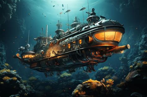 Premium Photo | Fantastic submarine in sea Concept art High quality photo