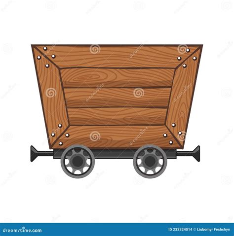 Wooden Empty Mine Cart Cartoon Mine Trolley Stock Vector