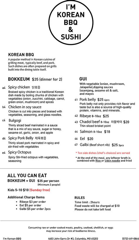 Menu I Am Korean Bbq