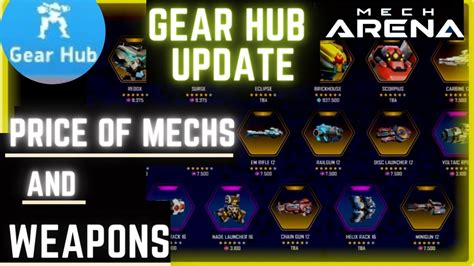 Gear Hub Update Gear Hub Price Of Mechs And Weapons Mech Arena