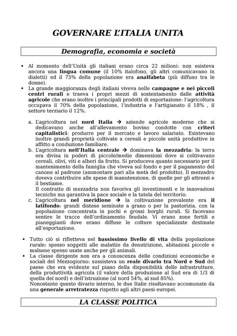 Storia Dal 1861 Ad Oggi GOVERNARE LITALIA UNITA Demografia Economia