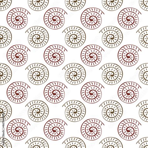 Ammonite vector seamless pattern background. Hand drawn ribbed spiral-form shell cephalopod ...