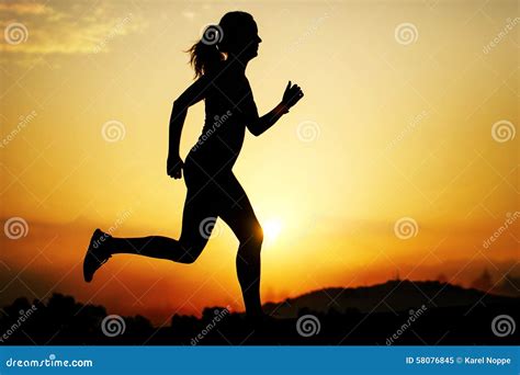 Silhouette Of Girl Running At Sunset Stock Image Image Of Athlete