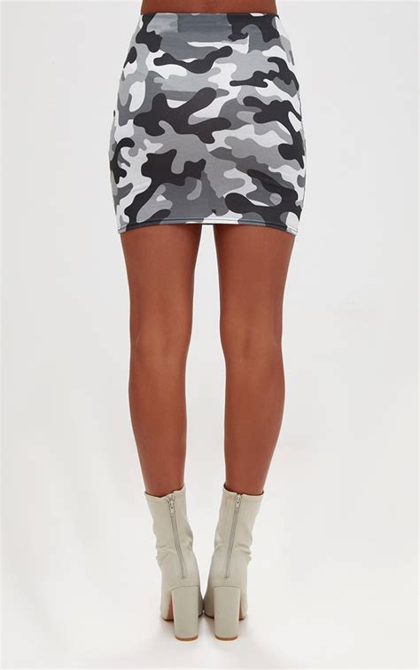 Grey Camo Print Mini Skirt Skirts Prettylittlething