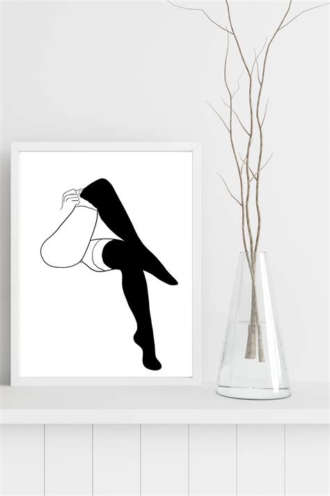 Female Line Art Nude Line Drawing Stockings Line Art Woman Legs Art Modern Line Drawing