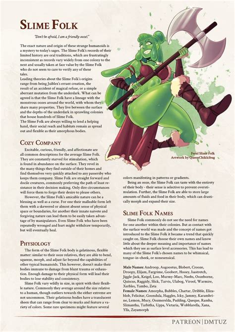 Slime Folk Player Race By Dm Tuz Unearthedarcana Dnd Races