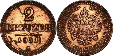 Österreich Ungarn 2 Kreuzer 1851 A Franz Joseph 1848 1916 VF EF