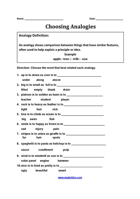 Analogy Worksheets For Middle School Printables - Lexia's Blog