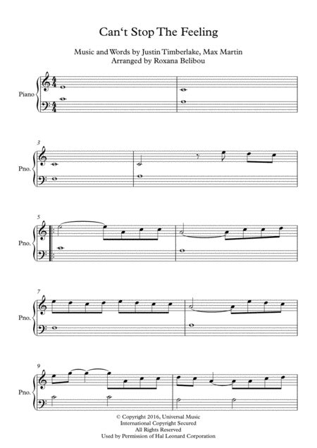 Can T Stop The Feeling From Trolls Arr Roxana Belibou Sheet Music