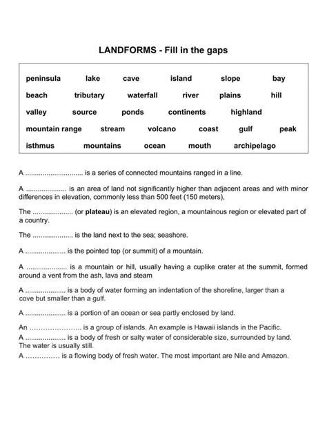 Definitions For Physical Geography Worksheet Geography Worksheets