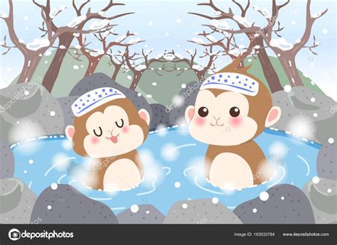 Monkey With Hot Spring Stock Vector Image By Estherqueen