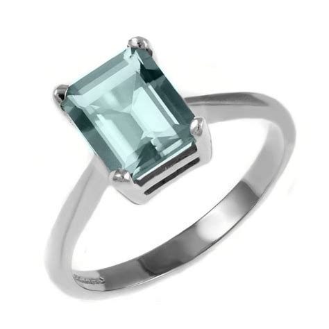 9ct White Gold 10x8mm Emerald Cut Aquamarine Ring Jewellery From Mr