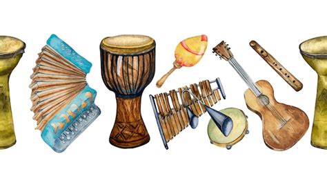 Instruments De Musique Dessinés à L aquarelle Isolés Sur Fond Blanc