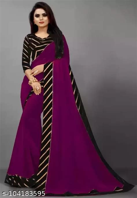 Vichitra Silk Purple Lace Border Saree With Blouse