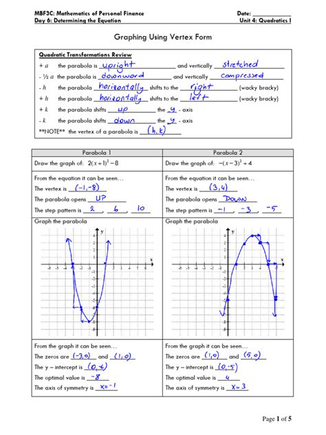 Graphing Using Vertex Form | PDF | Quadratic Equation | Vertex (Graph ...