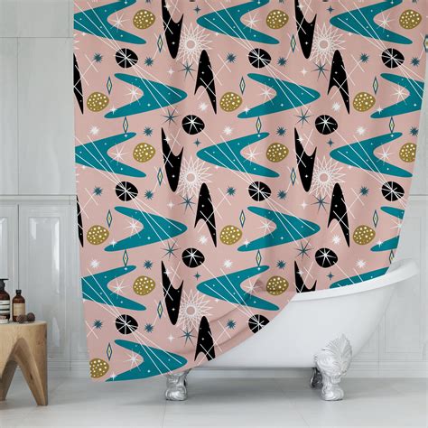 Mid Century Modern Abstract Shower Curtain Mcm Shower Etsy