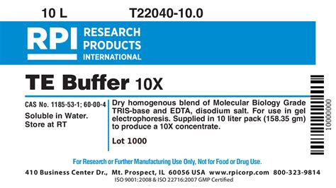 T22040 100 Te Buffer 10x Powder 15835 Grams Of Powder Makes 10 Liters Of Solution