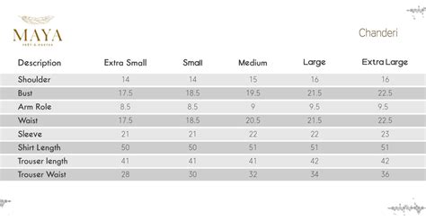 chanderi size chart