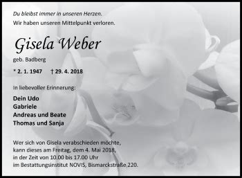 Traueranzeigen Von Gisela Weber Nordwest Trauer De