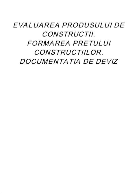 Pdf Evaluarea Produsului De Constructii Formarea Pretului