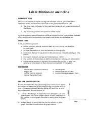 Lab Motion On An Incline Pdf Lab Motion On An Incline