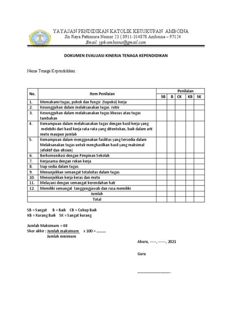 Dokumen Evaluasi Kinerja Tenaga Kependidikan Pdf