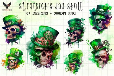 St Patrick Day Skull Watercolor Clipart Graphic By VictoryHome