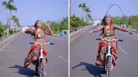 Woman Uses Skipping Rope While Riding Bicycle People Cant Decide Its