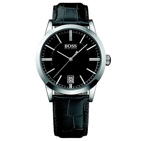 Hugo Boss Mens Stainless Steel Black Leather Strap Watch Ernest Jones