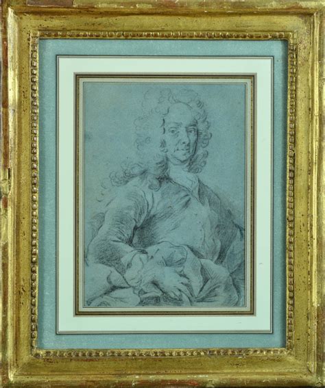 Proantic Ancien Tableau Dessin Portrait De Gentilhomme Perruque Louis