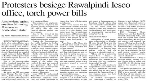 Dawn Epaper Aug 29 2023 Protesters Besiege Rawalpindi Iesco Office Torch Power Bills